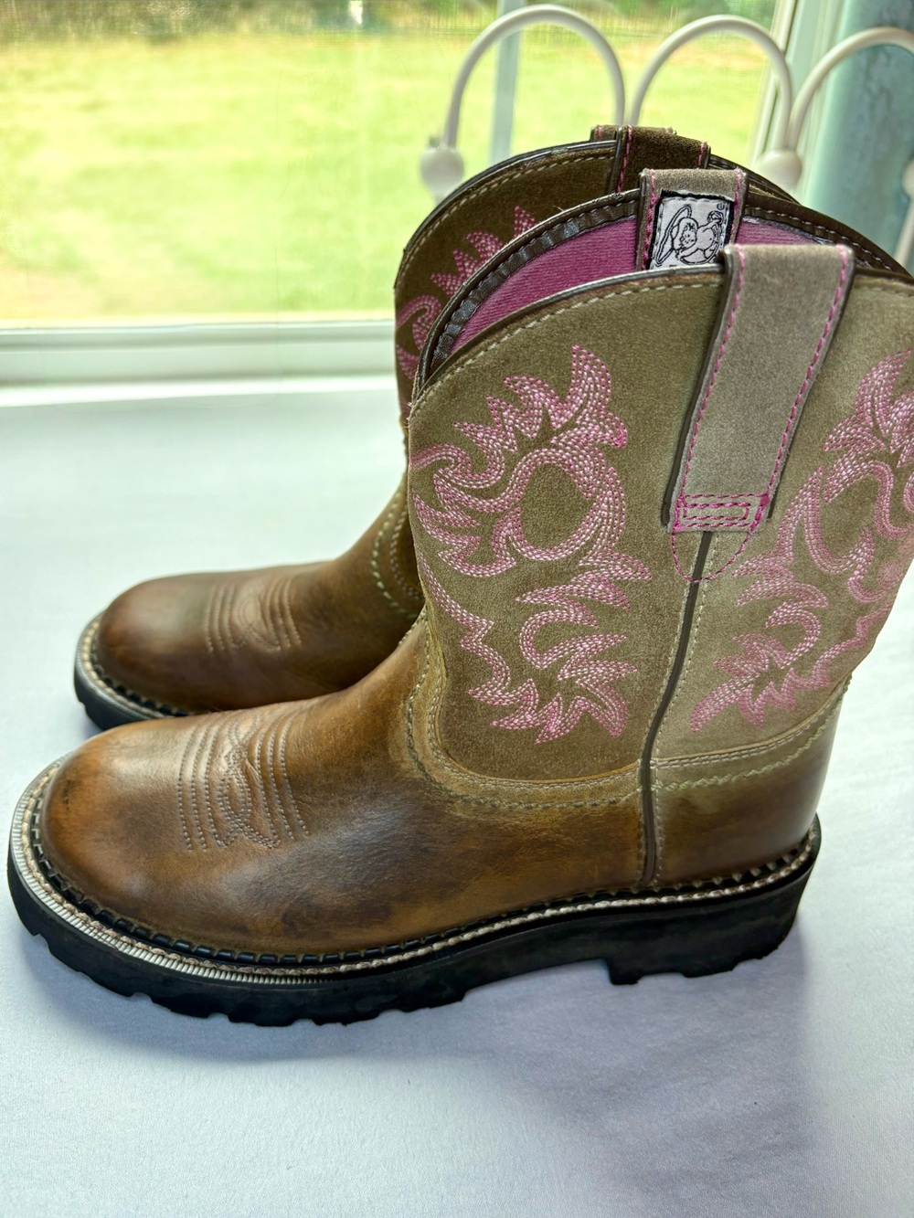 Ariat Fatbaby Western Boots Women 7B Brown Pink Leather Cowgirl 10000822